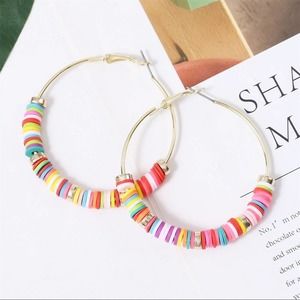 Boho Colorful Beaded Gold Hoop Drop Earrings